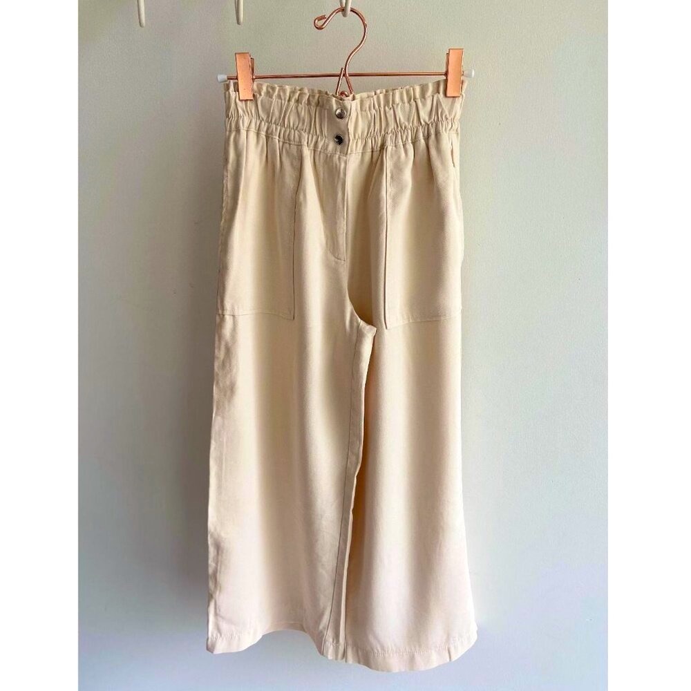 Zara Girls' Ecru Wide-Leg Flowy Crop Pants
